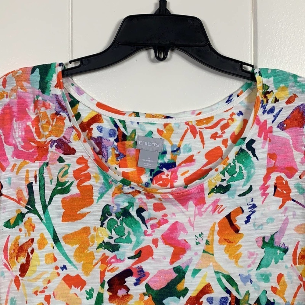 # CHICO’S MULTICOLOR T-SHIRT SHORT SLEEVES SIZE 4 (XXL) ROUND NECK - Picture 4 of 10
